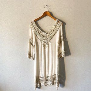 Miss Kelly 1999 cream knit tunic size M/L boho cotton blend